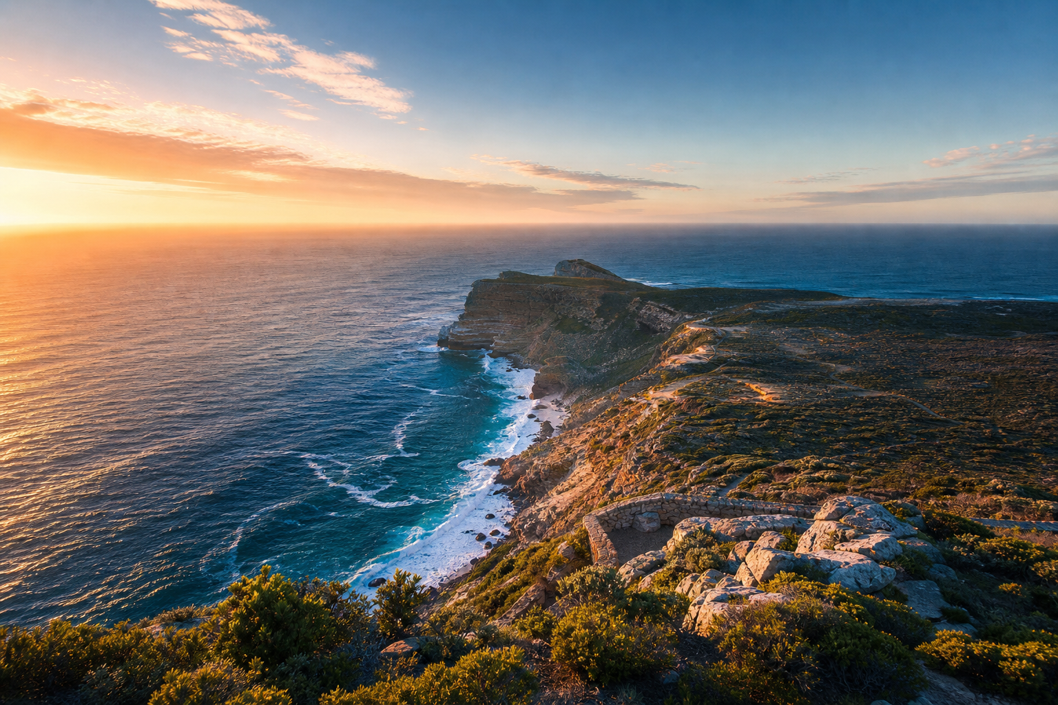 Cape Point ocean cliffs at sunset